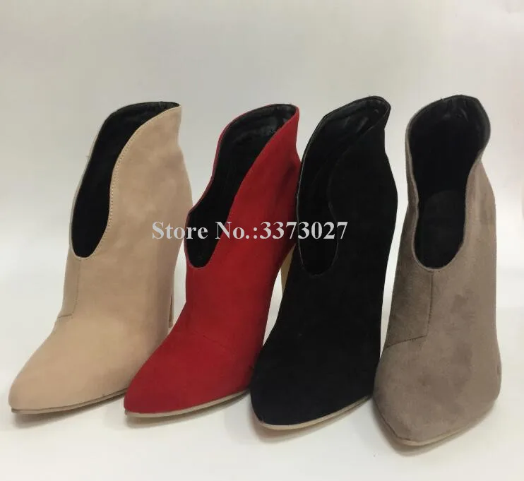 Classical Poined Toe Suede Ankle Boots Sexy 12cm Super Thin Heels Woman Short Boots Large Size 35--47 Factory Price Shoes