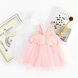 Chumhey 0-6T Bebe Angel Clothing Summer Baby Girls Sundress Kids Clothes Infant Straps dress Girls Dresses 2 3 4 5 Pink White