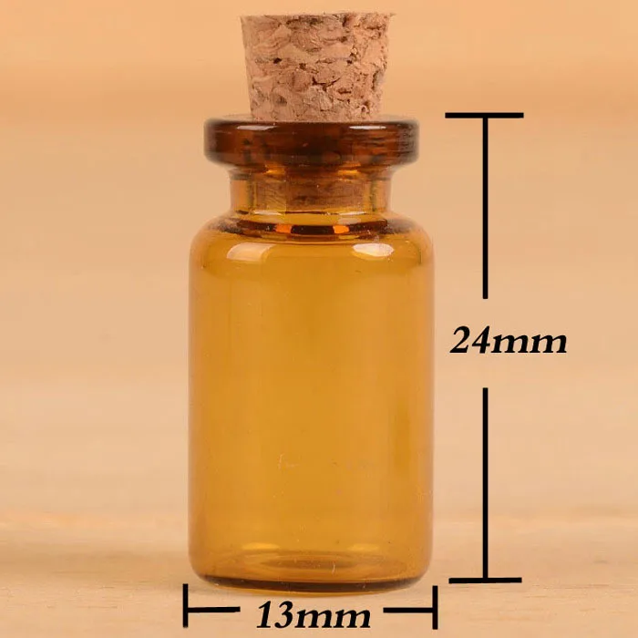 

wholesale 500pcs 1ml Brown empty Mini glass bottle with wood cork, 1 ml mini amber glass bottle, amber Small glass vials