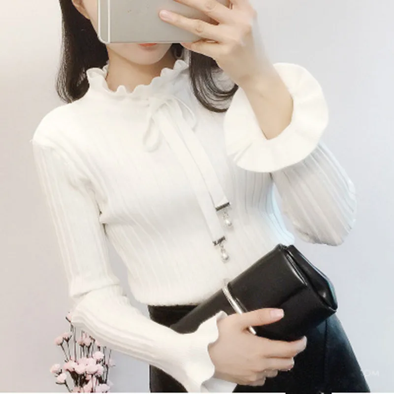 New 2020 Autumn Winter Sweater and Pullover Female Korean Version Butterfly Collar Slim Bottoming Pullover Jumpers Women Tops