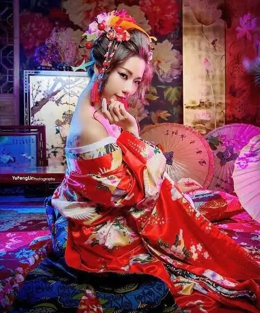 Japanese Plum Flower Kimono Outer Garment Costume Beautiful Woman Dress Japanese Performance Kimono Woman Shoot Clothing