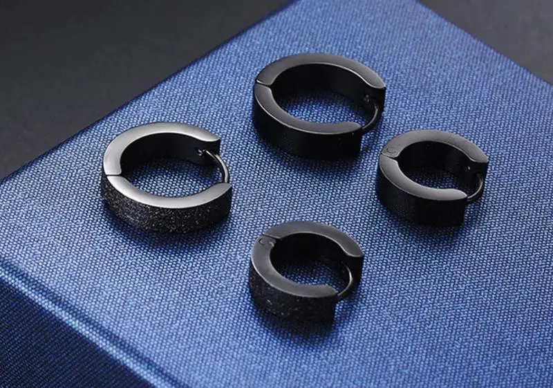 Vintage Gun Black Hoops Earrings For Men Party Accessories Cool Fashion Silver 925 Earring Male Jewelry For Boy Birthday Gift