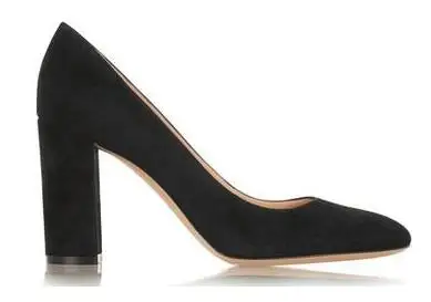 New Hot 2017 Round Toe Slip-on Shoes Thick High Heels Dress Shoes Woman Suede Leather Chunky Heels Women Pumps Drop Shipping