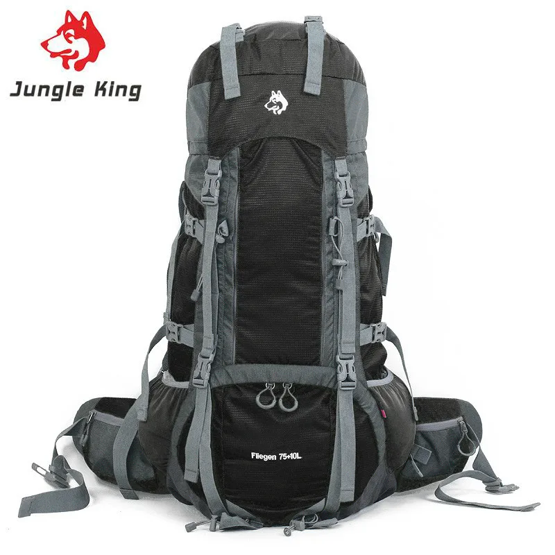 

Jungle King new super professional outdoor mountaineering bag nylon high tear strength adjusting 75+10L heavy backpack shoulders