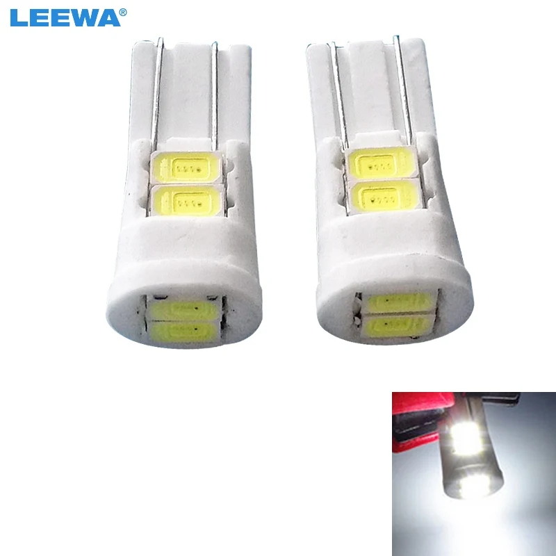 LEEWA 50pcs DC12V White T10 194 168 6SMD 5730 Chip Wedge Ceramics Light Car LED Door Light Bulbs Marker Lamps   #CA4649