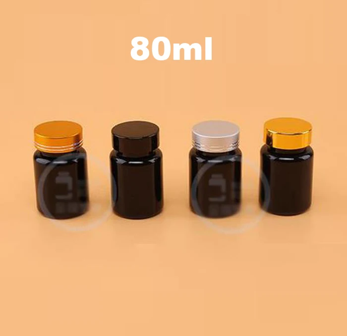 

20PCS NEW 80ML Black Color PET Bottles, Capsules/Pills/Powder/Vitamins Bottles, Plastic Pill Containers 4 Colors Metal Caps