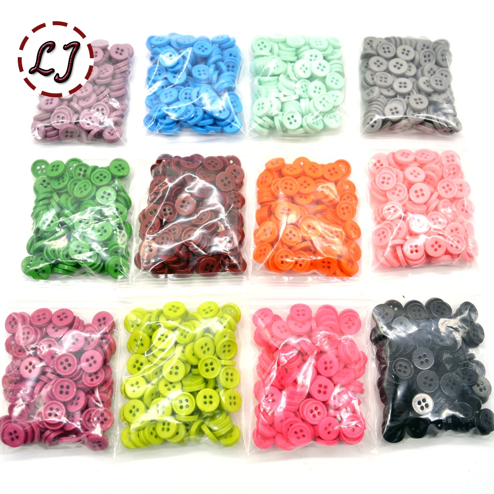 100pcs/lot small Resin Button Round  Four Holes 12mm sew on button scrapbooking for child cloth Candy colors handmade DIY access