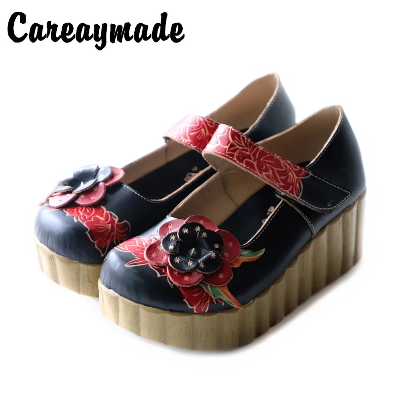 

Careaymade-New Summer,Women fashion single shoes,Round mid heels printing flower shoes,Ethnic style hook trend shoes