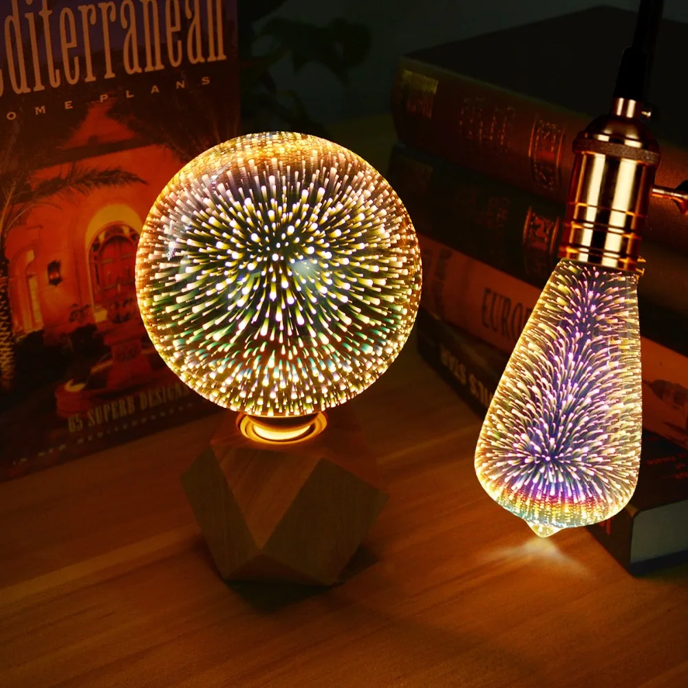 LED Firework Light E27 AC220V 3D LED Bulb A60 ST64 G80 G95 G125 Edison Lamp Decor Party Lights Vintage Ampoule 230v 240v