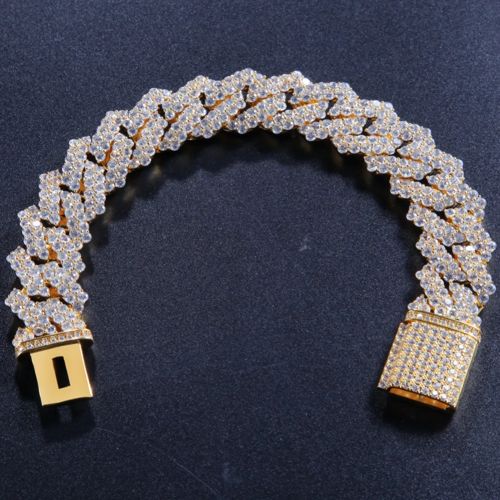 

17*205mm Hip Hop AAA CZ Stone Paved Bling Iced Out Miami Curb Cuban Link Chain Bracelet For Men Rapper Jewelry Gold Color Gift