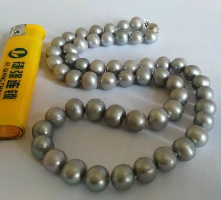 

stunning Natural 9-10mm tahitian A gray Pearl Necklace 18inch