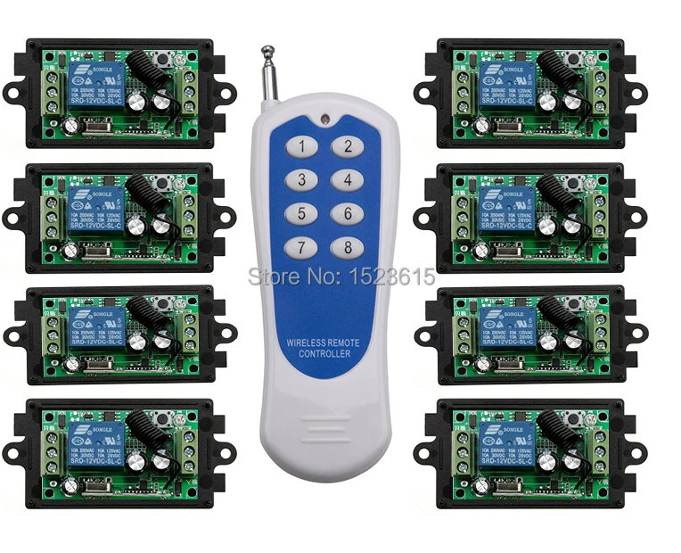 

DC12V 1CH 10A RF Wireless Remote Control Switch System teleswitch 8CH transmitter& 8 receiver relay Receiver Smart Home Switch