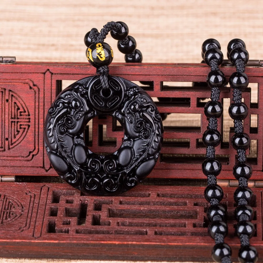 Natural obsidian wholesale and sand obsidian pendant double - value of the hongyun of the head of a ping - ping