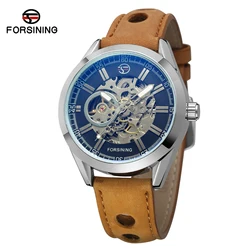 Forsining Top Brand Men's Exposed Mechanical Watch Vintage Skeleton Clock Male Antique Steampunk Casual Automatic Leather Watch