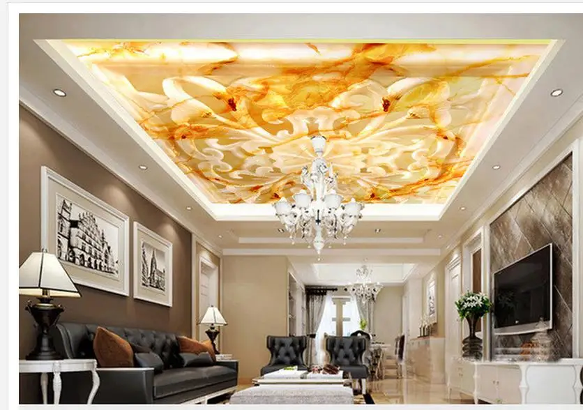 

3d customized wallpaper Home Decoration jade carving flower Ceiling mural wallpaper 3d modern