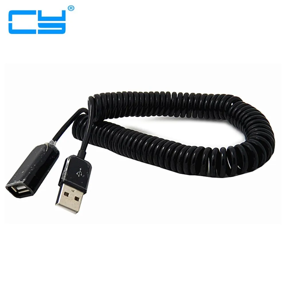 2 M Mola Enrolada USB 2.0 Macho para Femea cabo de Dados cotovelo Cabo de Extensao Carregador de Sincronizacao