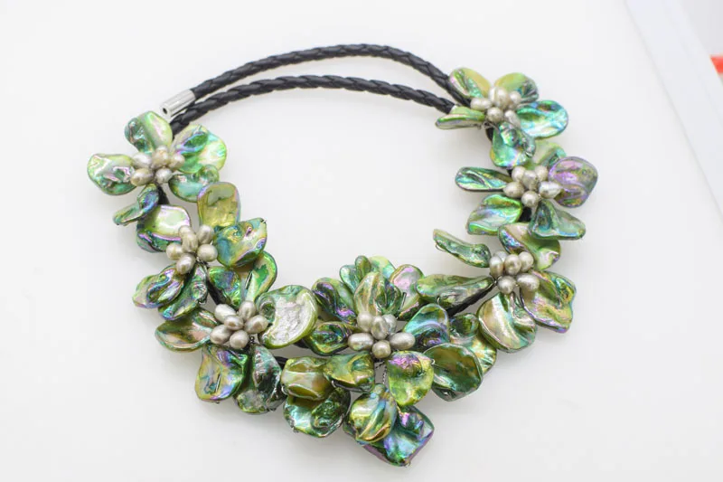 white/purple/blue/green/black rice and shell flowers necklace 48cm nature handmade wholesale FPPJ