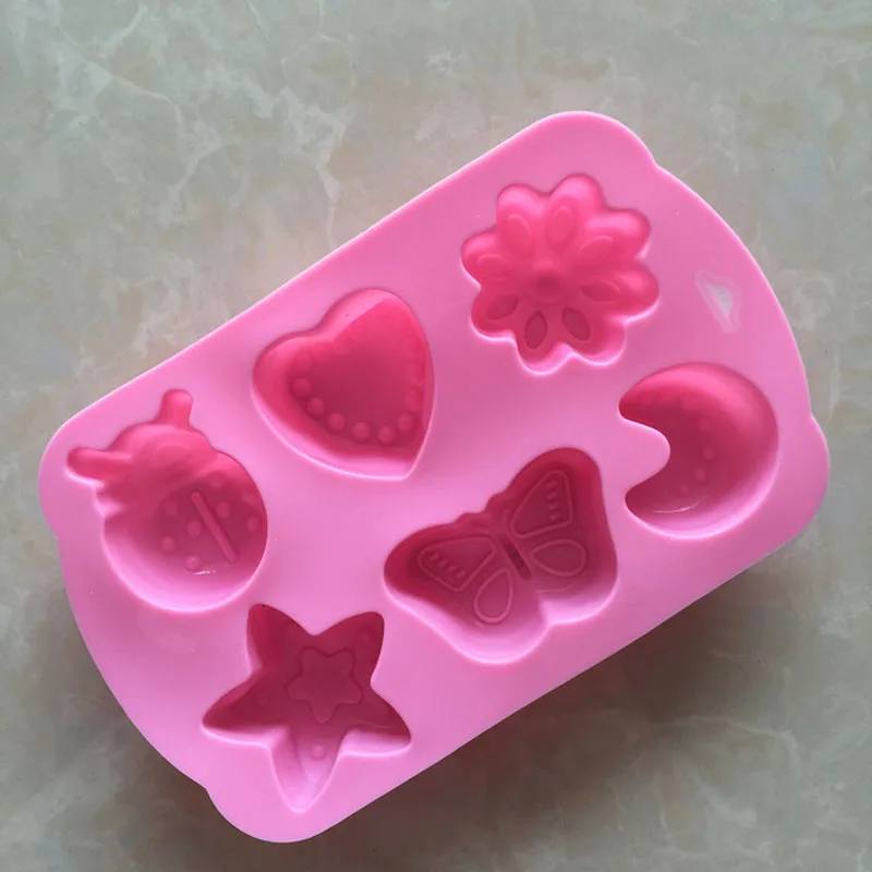 100pcs DIY silicone cake mold chocolate moulds jelly pudding molds 6 grooves Insects Butterfly Moon Star Shaped ZA6678