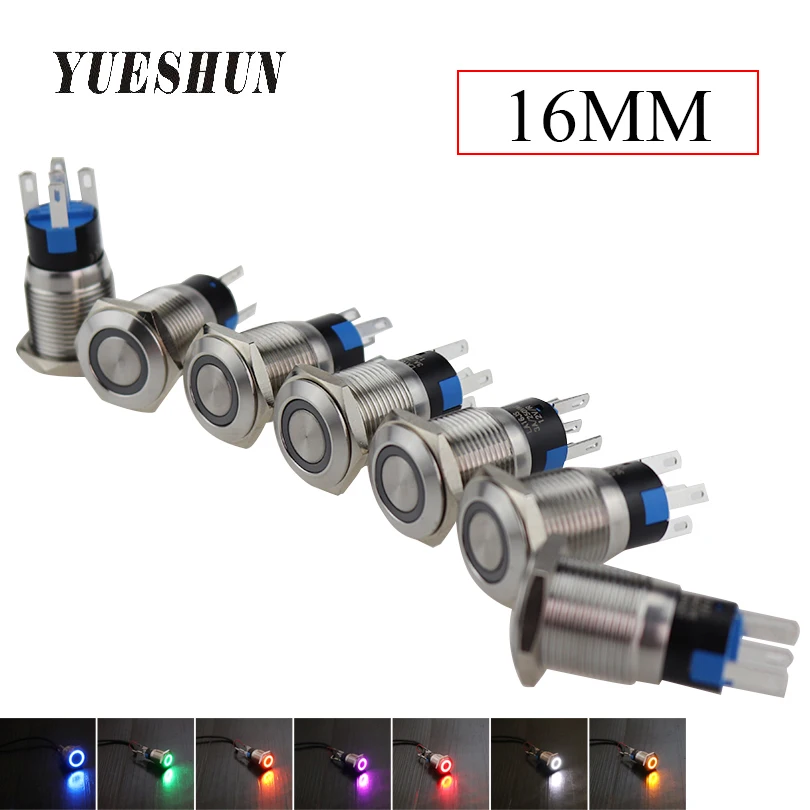 16mm high quality Light Power Switch Momentary Latching Waterproof Car Engine Stainless Steel LED Momentary Button Switch