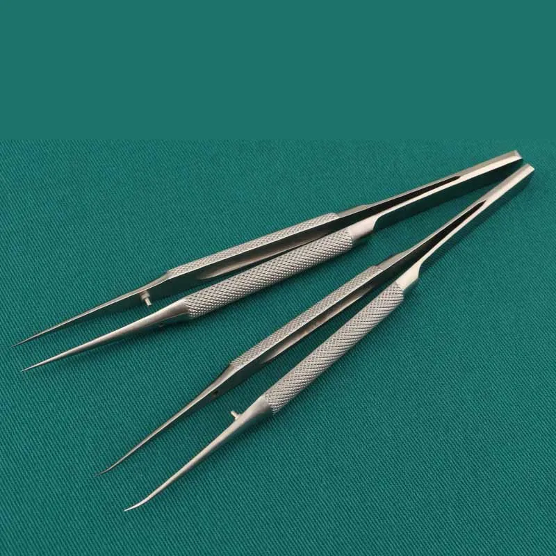 Stainless Steel Microscopic Tweezers Surgical Ophthalmic Instruments Surgical Tools Round Handle Straight Elbow 0.15mm Pointed