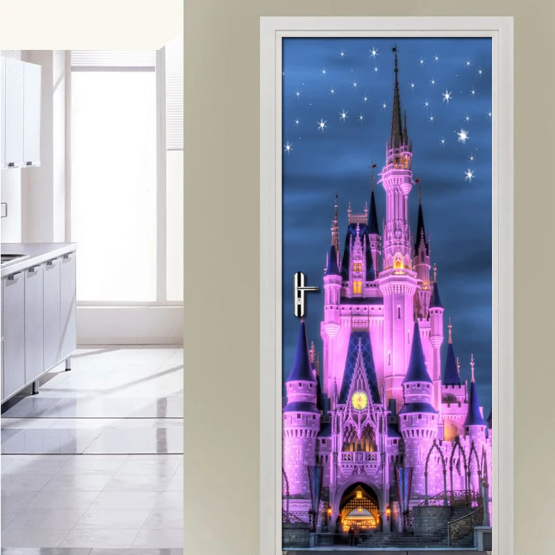 Starry Sky Castle Children Room Bedroom Door Sticker Creative DIY Self-adhesive Wall Mural PVC Waterproof Wallpaper Kids Girls