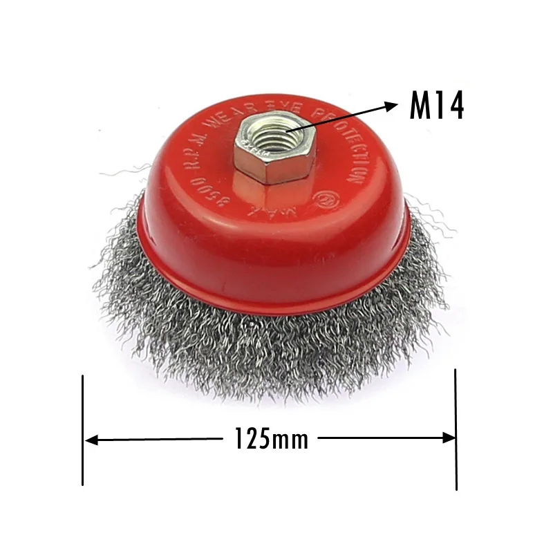 1 Stück 125/115/100 mm * M14 Cup Knot Wire Steel Schleifdrahtbürstenrad zur Entfernung von Holz, Metall, Farbe, Rost – Detail 1