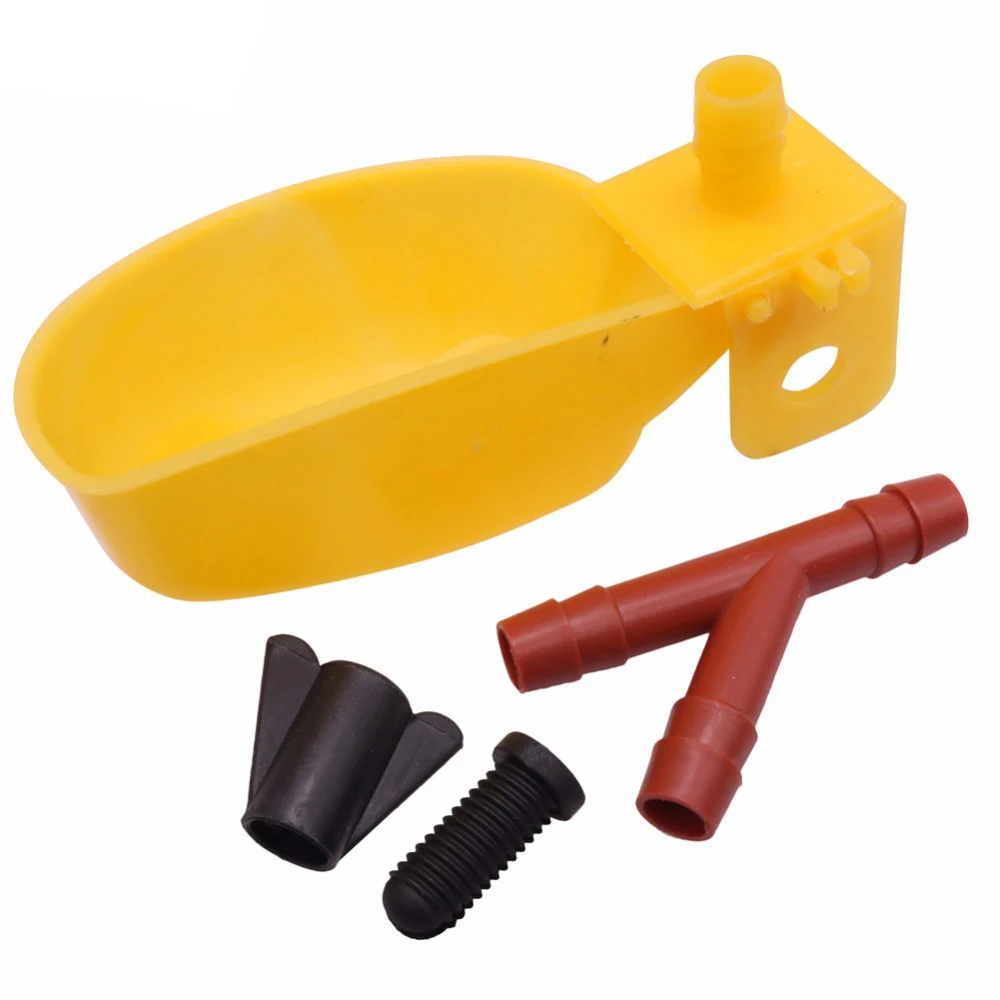 50 Pcs Poultry Feeding Supplies Quail Water Drinking Bowl Yellow Bowl Red White Tee Pipe Quail Pigeon Bird Birds Plastic Drinker