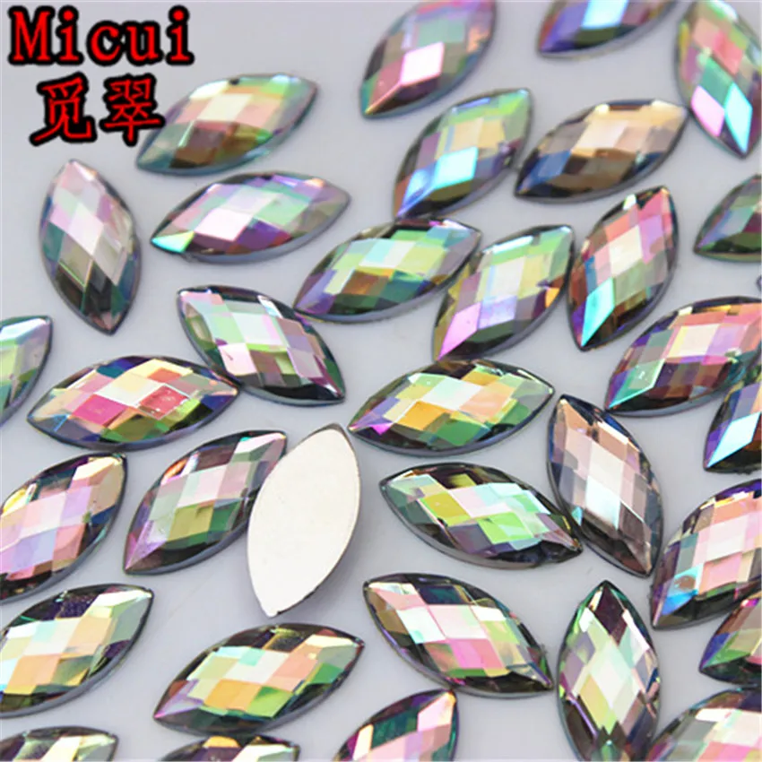 Micui 200pcs 7*15mm Horse Eye Mix color Acrylic Rhinestones Crystals Flatback Strass Crystal Stone For Clothes Dress Craft ZZ686