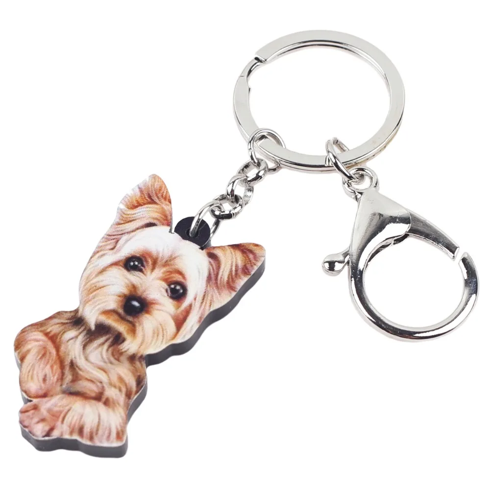 WEVENI Acrylic Anime Cute Yorkshire Terrier Dog Key Chains Keychain Women Girl Female Holder Car Charms Animal Jewelry 2018