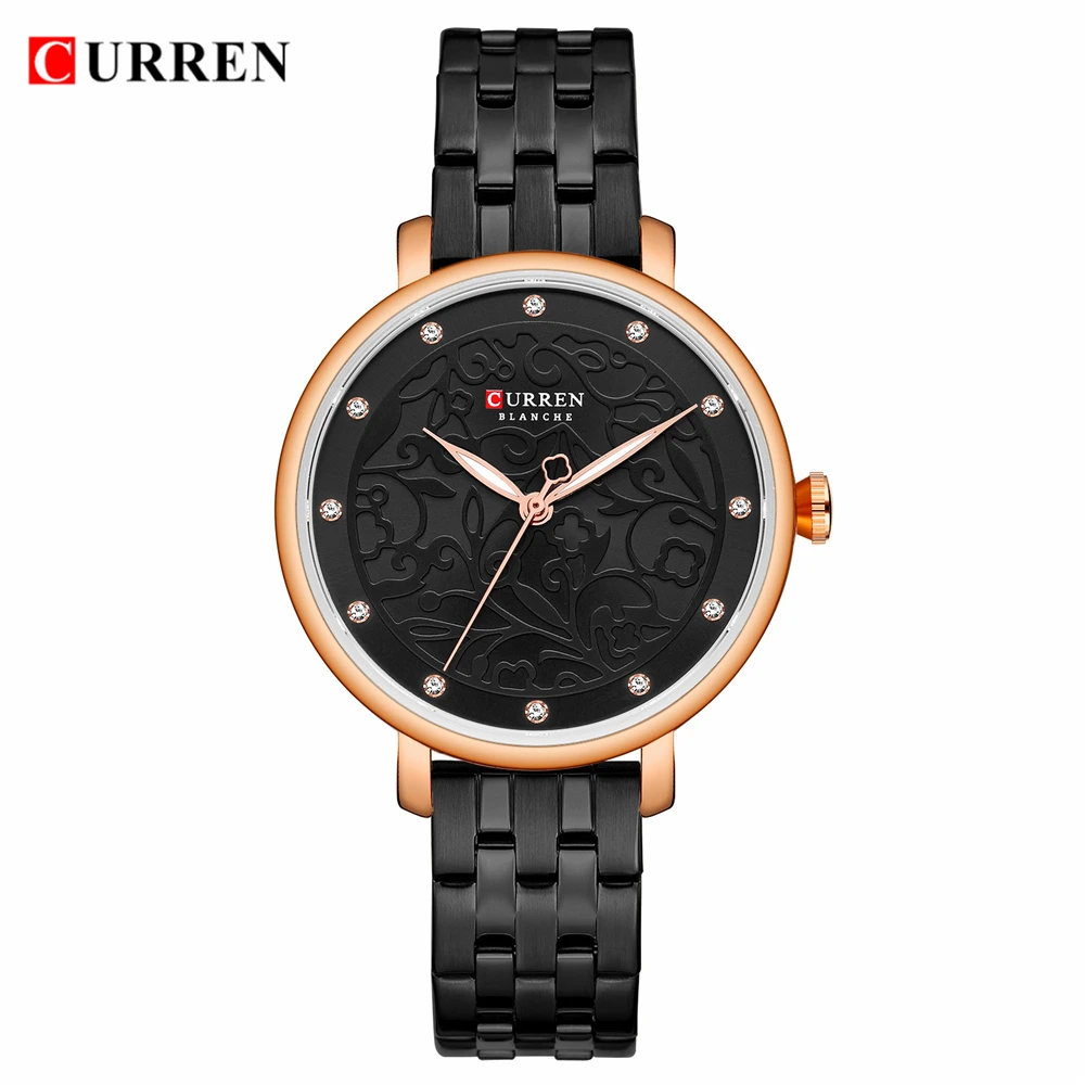 2019 CURREN New Black Women Watch Business Quartz Watch Ladies Top Brand Luxury Female Wrist Watch Girl Clock Relogio Feminin