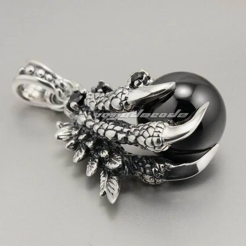 

LINSION Dragon Claw 925 Sterling Silver Mens Biker Rock Punk Pendant 8N002