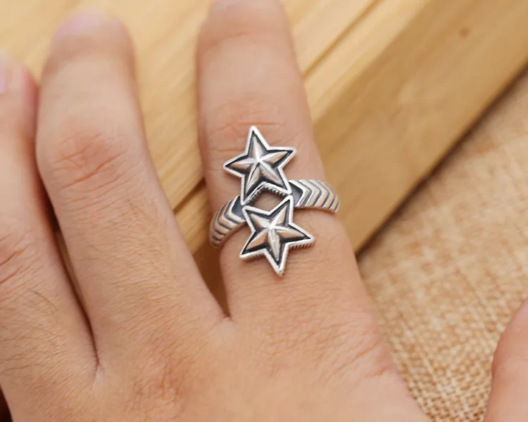 

925 sterling silver jewelry personality asia cody five-pointed star hollow ring men's opening ring