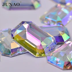 JUNAO 30*40mm 20pcs Sew On Crystal AB Rectangle Rhinestone Applique Large Clear Crystal Stone Sewing Acrylic Gems Faltbak Strass