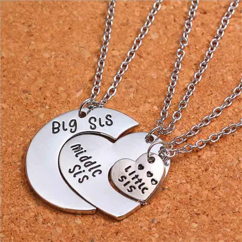 Large Fashion Stitching NecklacesThree-piece Heart-shaped Pendant Necklace Big/ Middle/Little Sister Chain Best Friends Gift