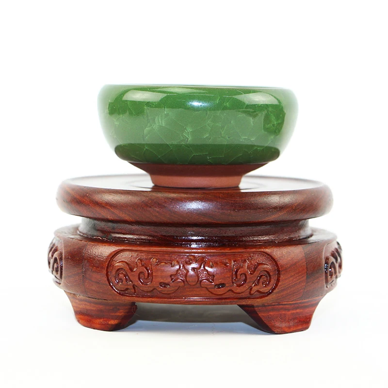 6.5-11.5cm Diameter Red Sandalwood Double Dragon Vase Carved Dragon Stone Buddha Incense Flowerpot Wood Carving Teapot Base