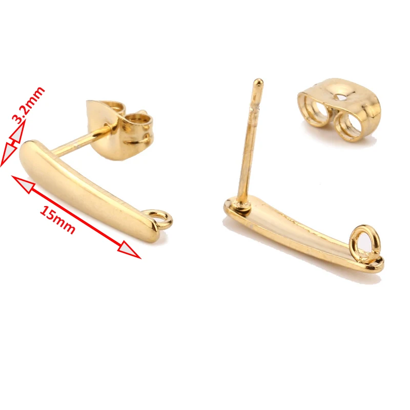18k Gold Earrings Findings Stainless Steel Long Stick  Post Connector with Open Ring for Making Korea Style