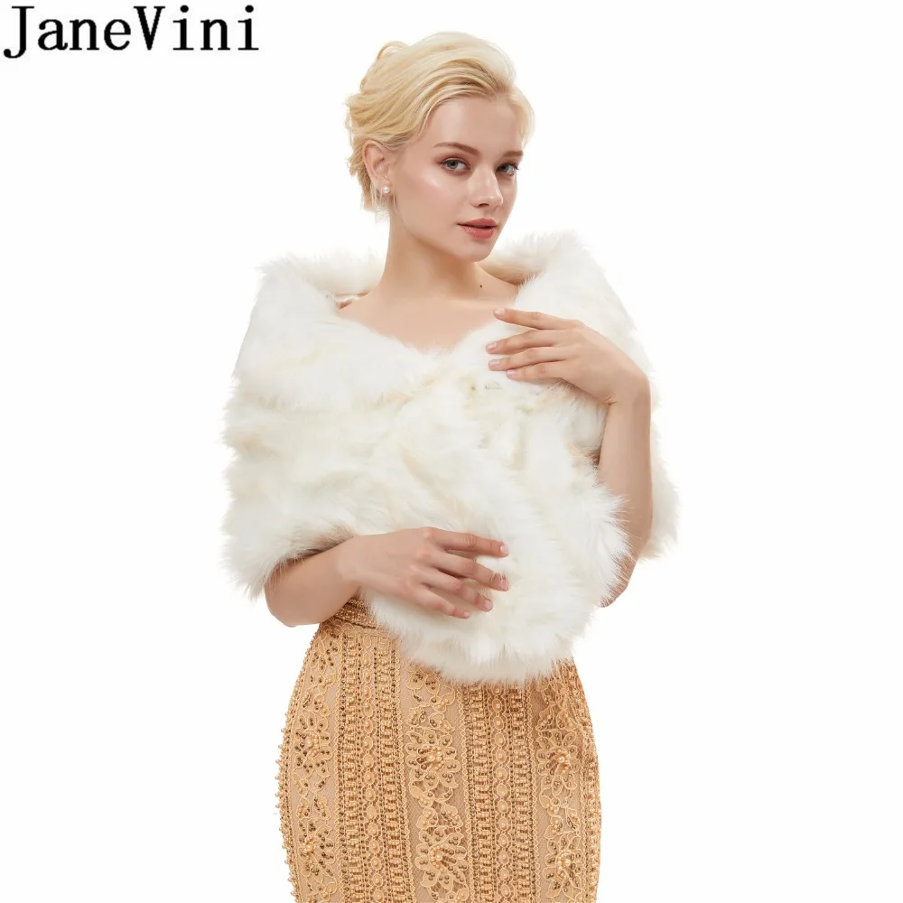 JaneVini Winter Faux Fur Wedding Capes Bridal Boleros Wraps Bride Fox Fur shawl Stoles Jackets Formal Bolero Wedding Accessories