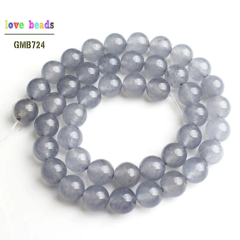 Natural Jades Stone Beads Gray Chalcedony Round Beads for DIY Bracelet Jewelry Making 15\