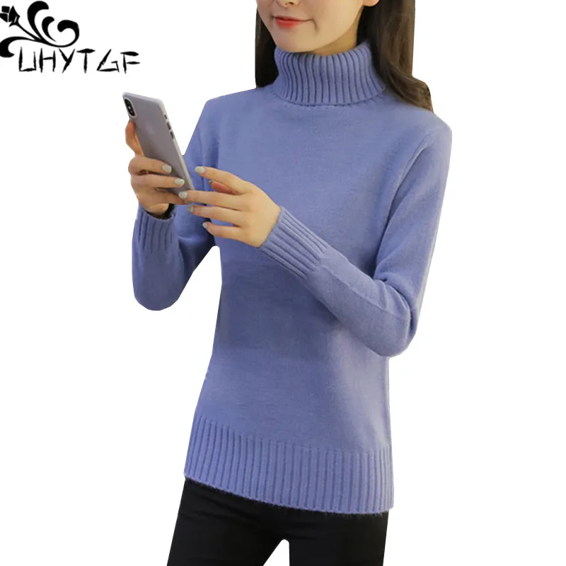 

UHYTGF Knitted Sweater Womens Turtleneck Pullover Slim Warm Tops Female Long Sleeve Elasticity Autumn Winter Sweater Ladies 1160