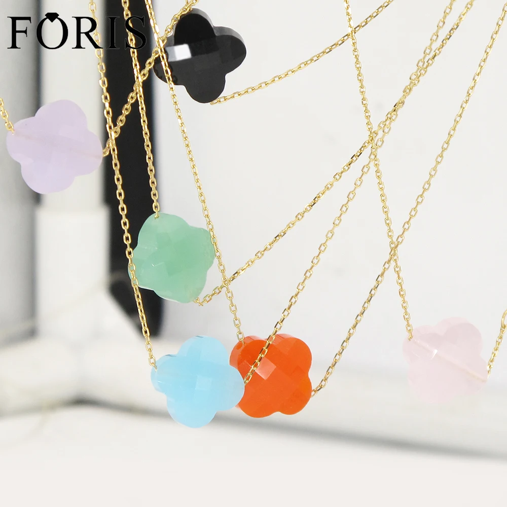 Newest Leaf Clover Yellow Gold Crystal Necklace For Girlfriend Gift 19 Kinds Of Color