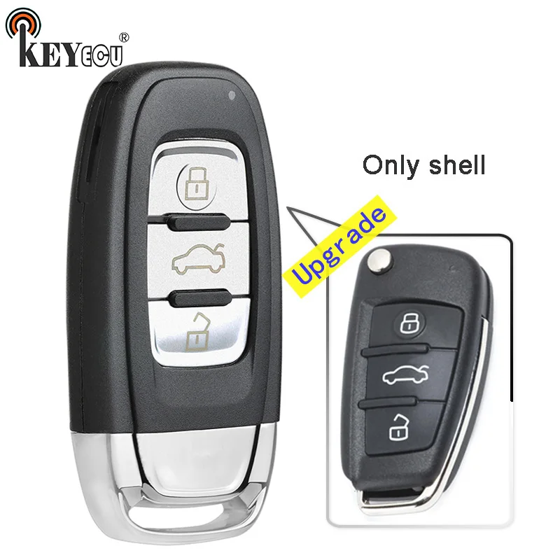 KEYECU  for Audi A6L Q7 Folding Model Upgraded 3 Button Keyless Go Smart Remote Car Key Shell Case Cover Fob with Blade