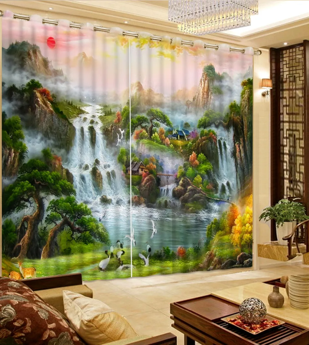 

Luxury European Modern 3d curtains Classic Home Decor nature scenery custom curains window curtain patterns