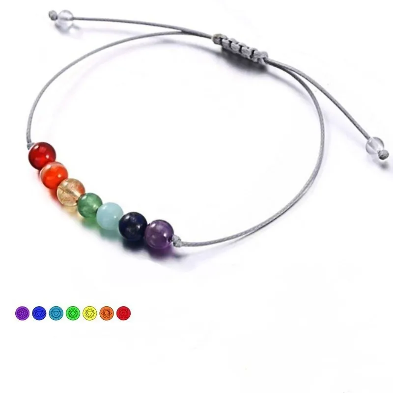 Handmade 6mm Beads Mens Womens 7 Chakra Mixed Stone Healing Chakra Mala Beaded Bracelet