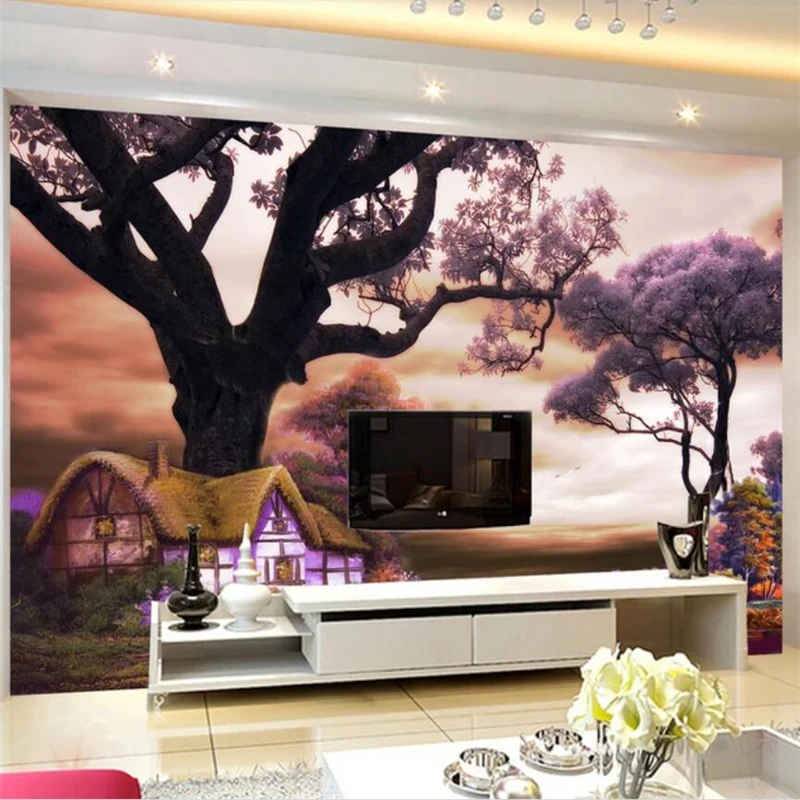 

wellyu Custom wallpaper 3d photo murals обои romantic pink watercolor painting love tree backdrop wallpaper decoration painting