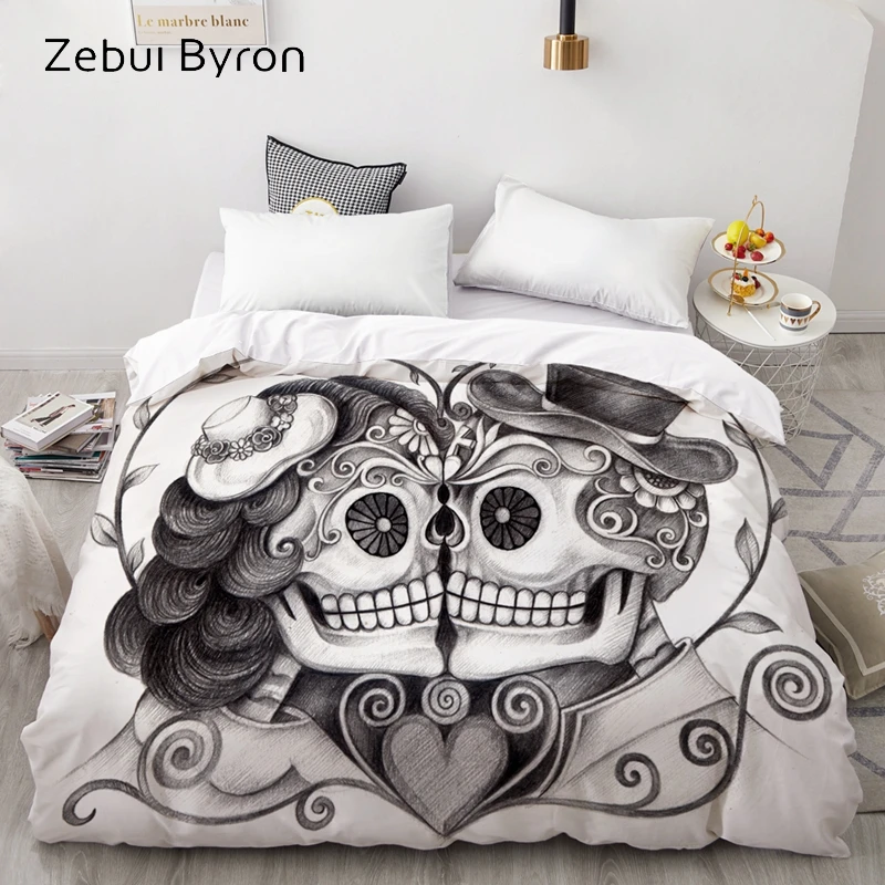 3D Duvet Cover 200x200/220x240,Comforter/Quilt/Blanket case Queen/King/Custom,Bedding pencil drawing Skull,drop ship