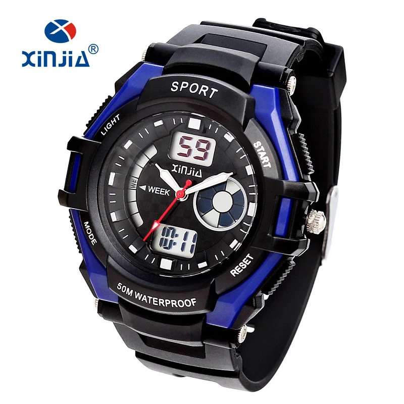 New Cheap 5 atm Light Analog Digital wristwatch Girl Boy Sports Watches 50M Waterproof Rubber Watch