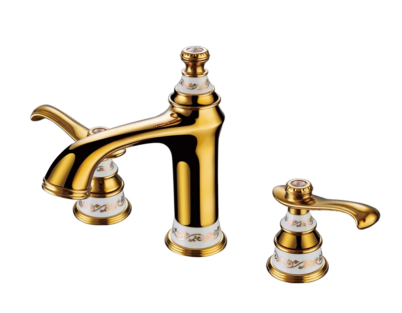 

Free shipping GOLD 8" WIDESPREAD LAVATORY BATHROOM SINK FAUCET 3 holes Bath Sink Faucet Brass Spout Mixer Tap 2 Handles