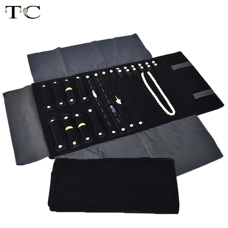 

Jewelry Foldable Roll Bag for Travel Portable Carring Case Velvet Organizer Multi Functional Necklace Rings Earrings Storage Box