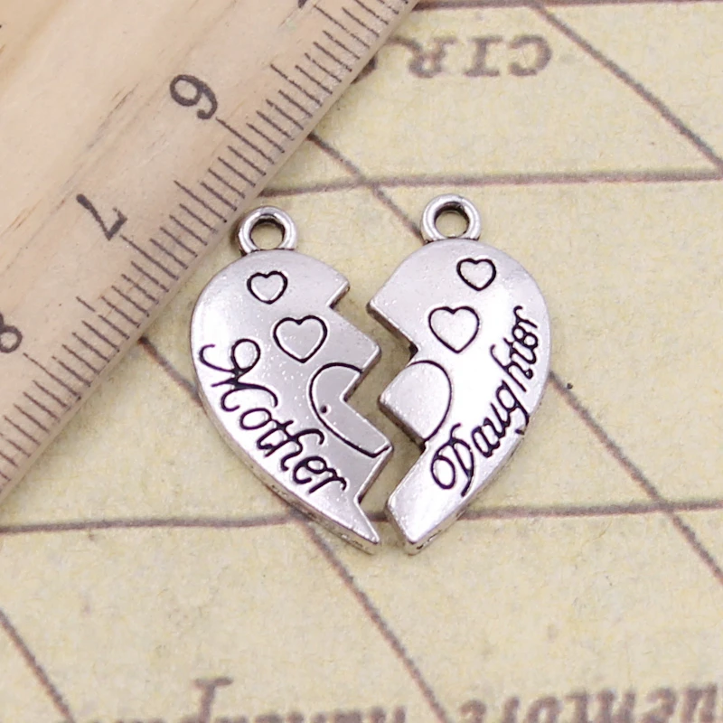 10pcs Charms Heart Mother Daughter 21x21mm Tibetan Silver Color Pendants Antique Jewelry Making DIY Handmade Craft