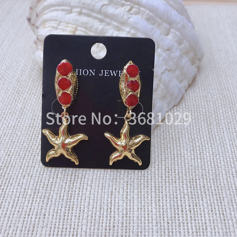 

Simple atmosphere joker fashion star earrings female temperament simple crystal star coral earrings